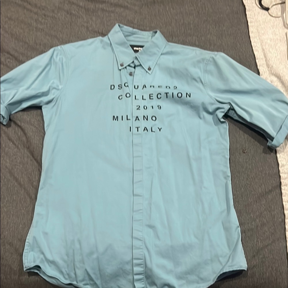 DSQUARED2 Blue Casual Button Down Shirt Milano Print